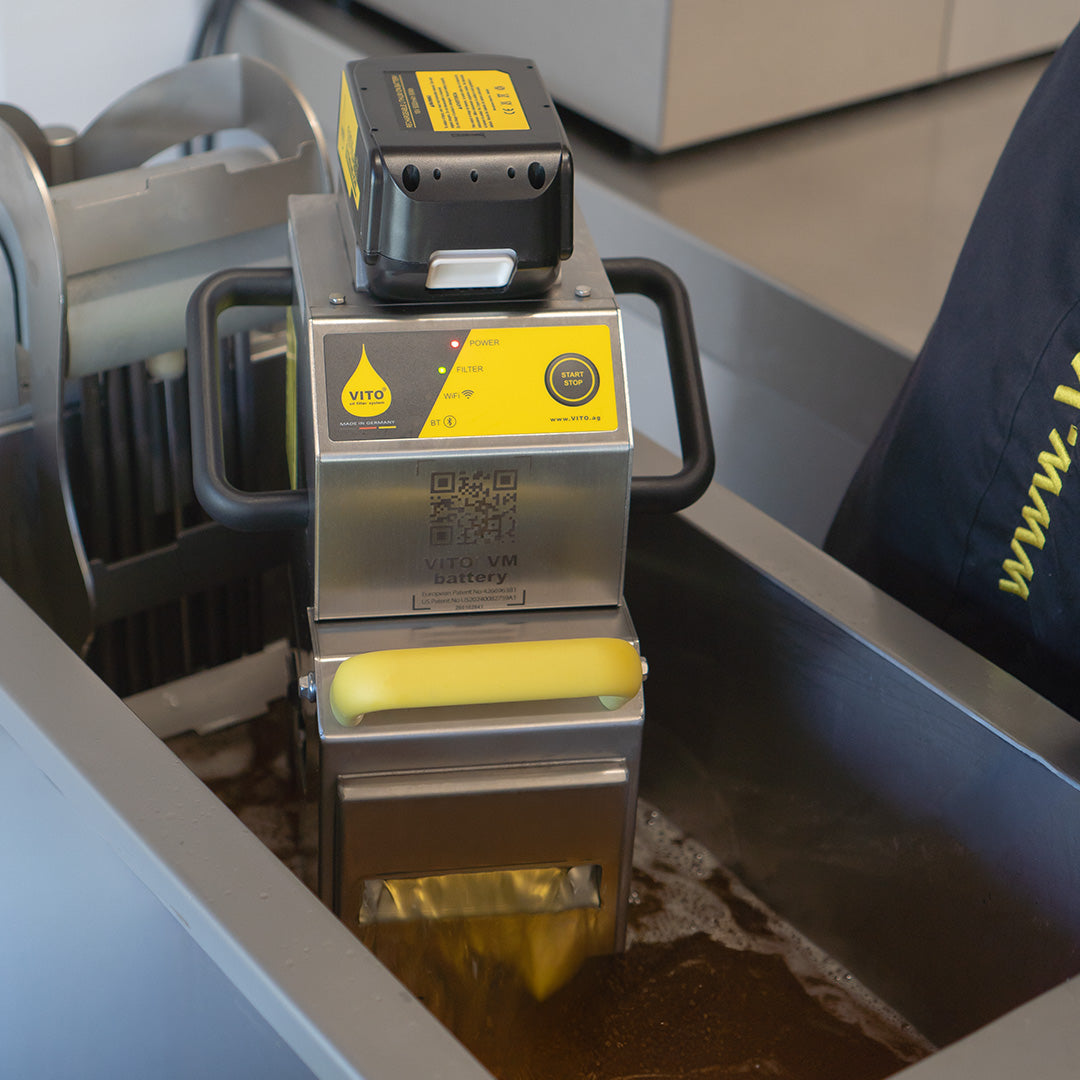 VITO VM Battery è ideale da 1 a 3 friggitrici fino a 20 litri di capacità (quantità residuo: leggero/medio)